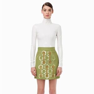 Chic Olive Green A-Line Skirt with Geometric Embellishments